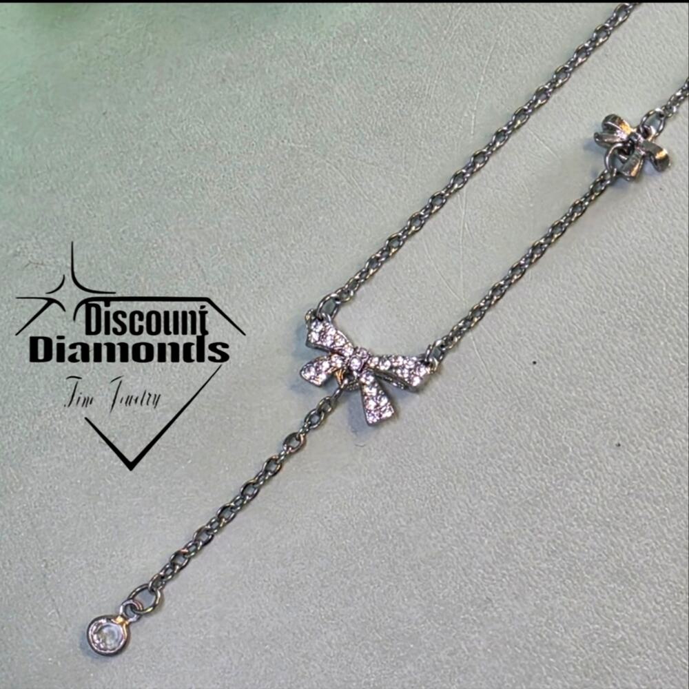 Diamond Bow Necklace 18K White Gold on Titanium Choker Necklace